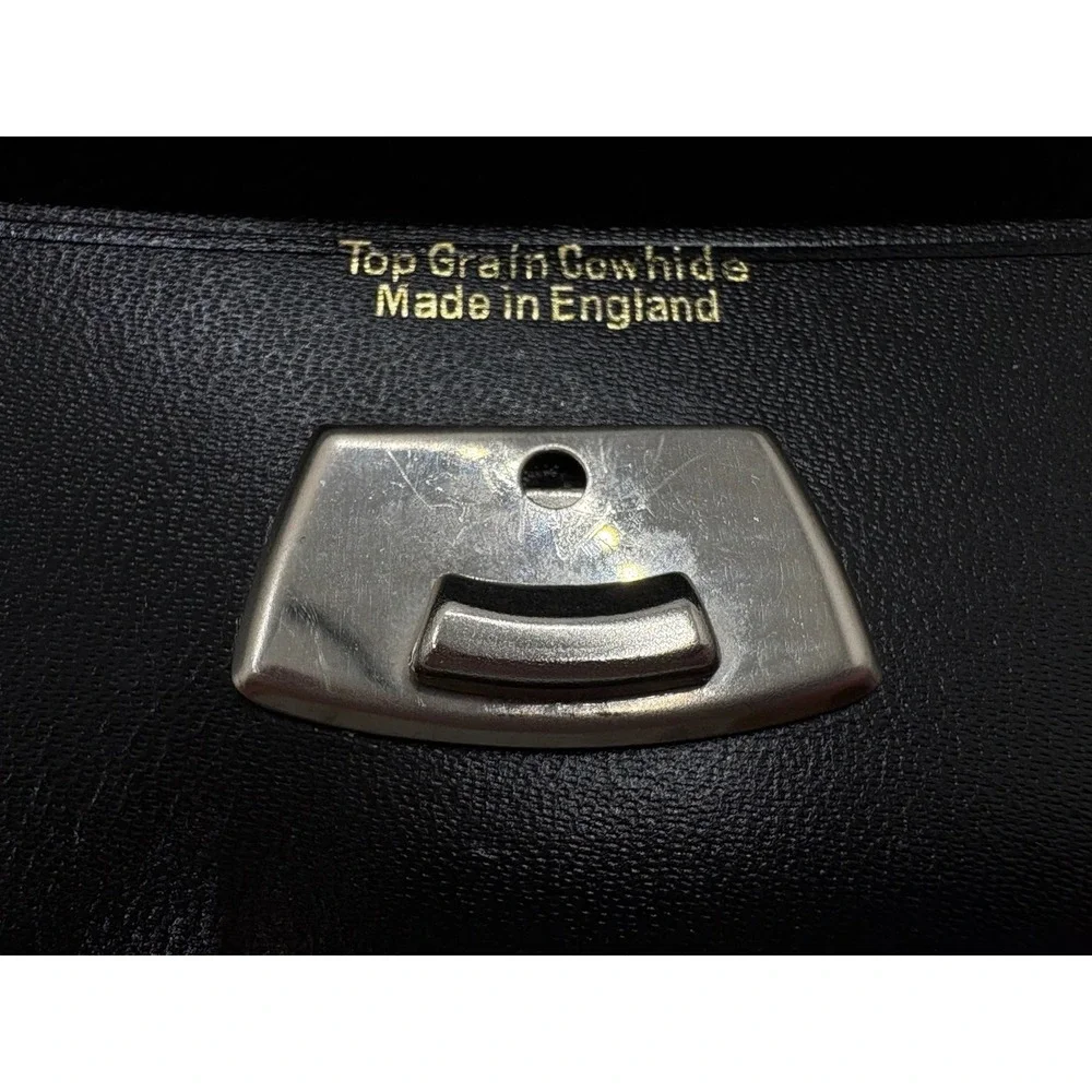 VTG Black Top Grain Cowhide Leather Eyeglass Case Made in England Monogram